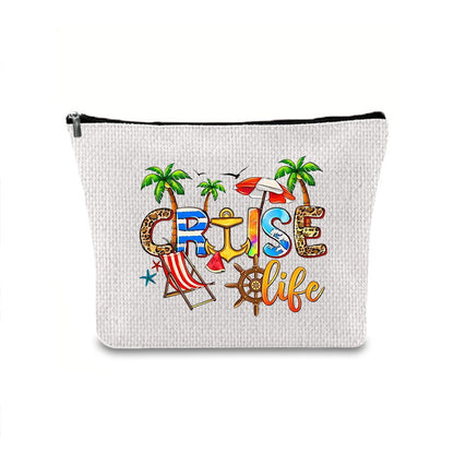Linen printed cosmetic bag, cosmetic lipstick storage bag, small simple zipper evening clutch bag,