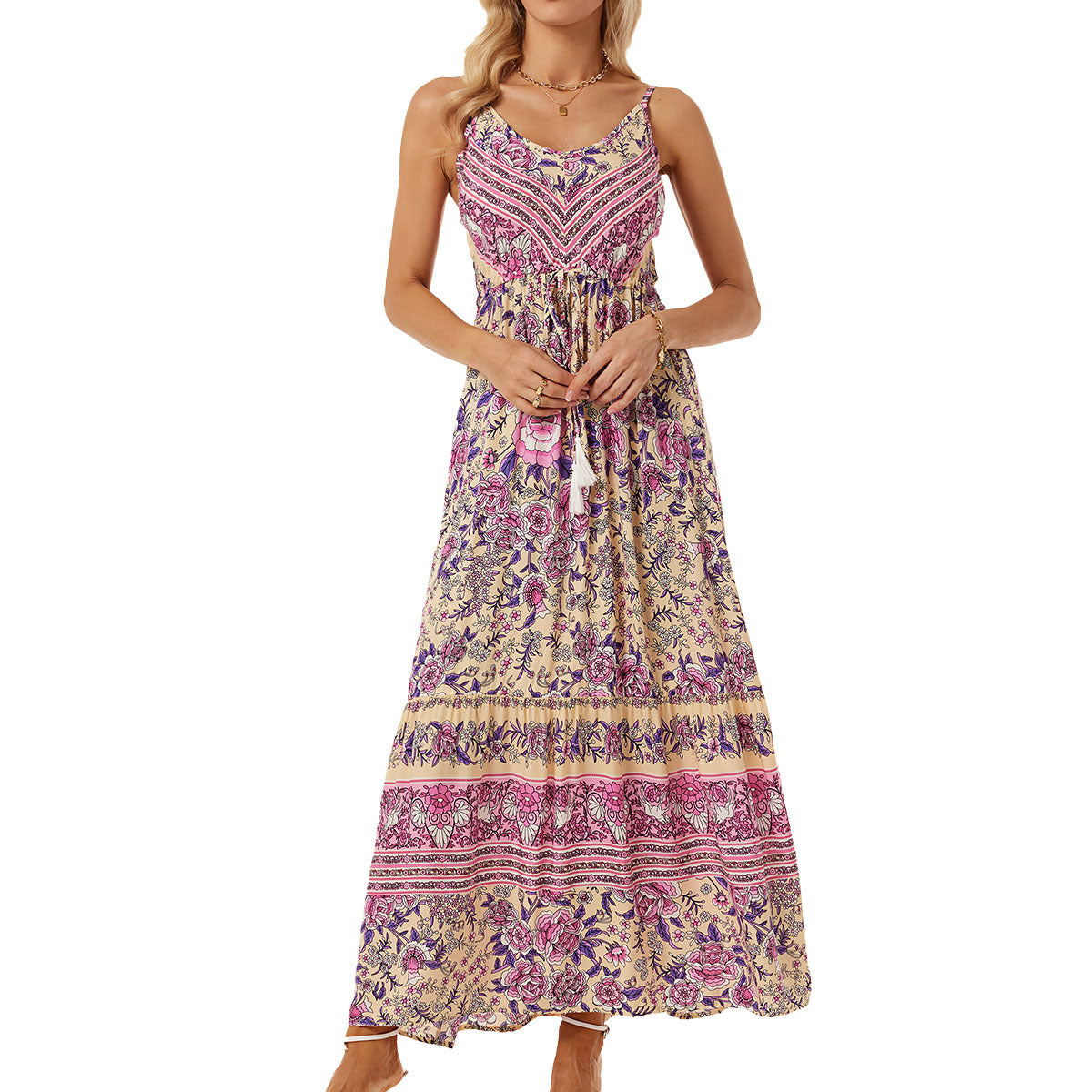 Women Bohemian Strap Dress Printed Vacation Beach Dress