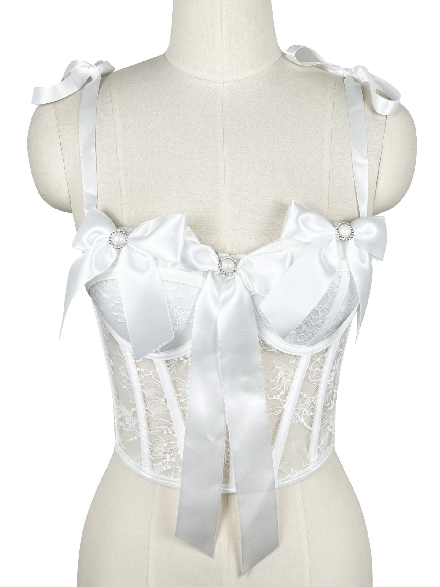 Lace Bow Boning Corset Bra Sexy Slimming Fish Hanging Tube Top Women Short Camisole Strap