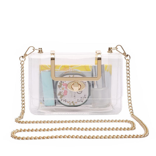Women's Transparent evening Clutch Bag – Stylish Clear Crossbody Shoulder Bag with Removable Gold Chain Strap