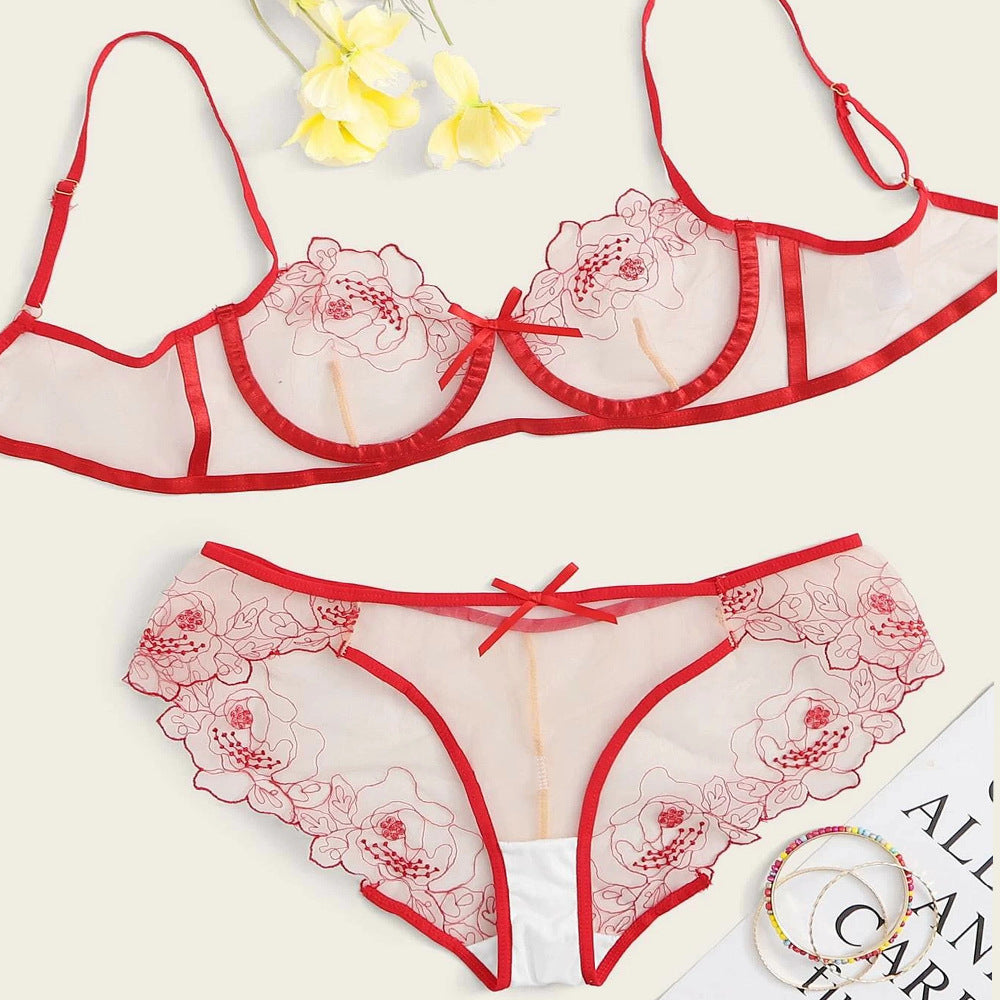 Transparent Mesh Lace Printing Split Sexy Two-Piece Set