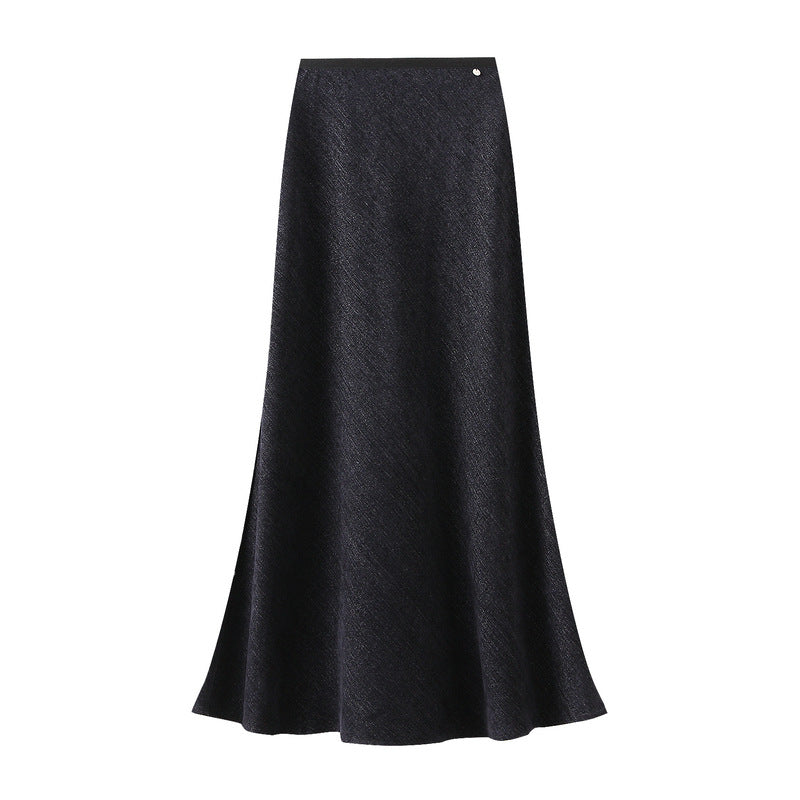 Fishtail Skirt Women Mid Length A line Skirt with Metal Buckle High Waist Autumn