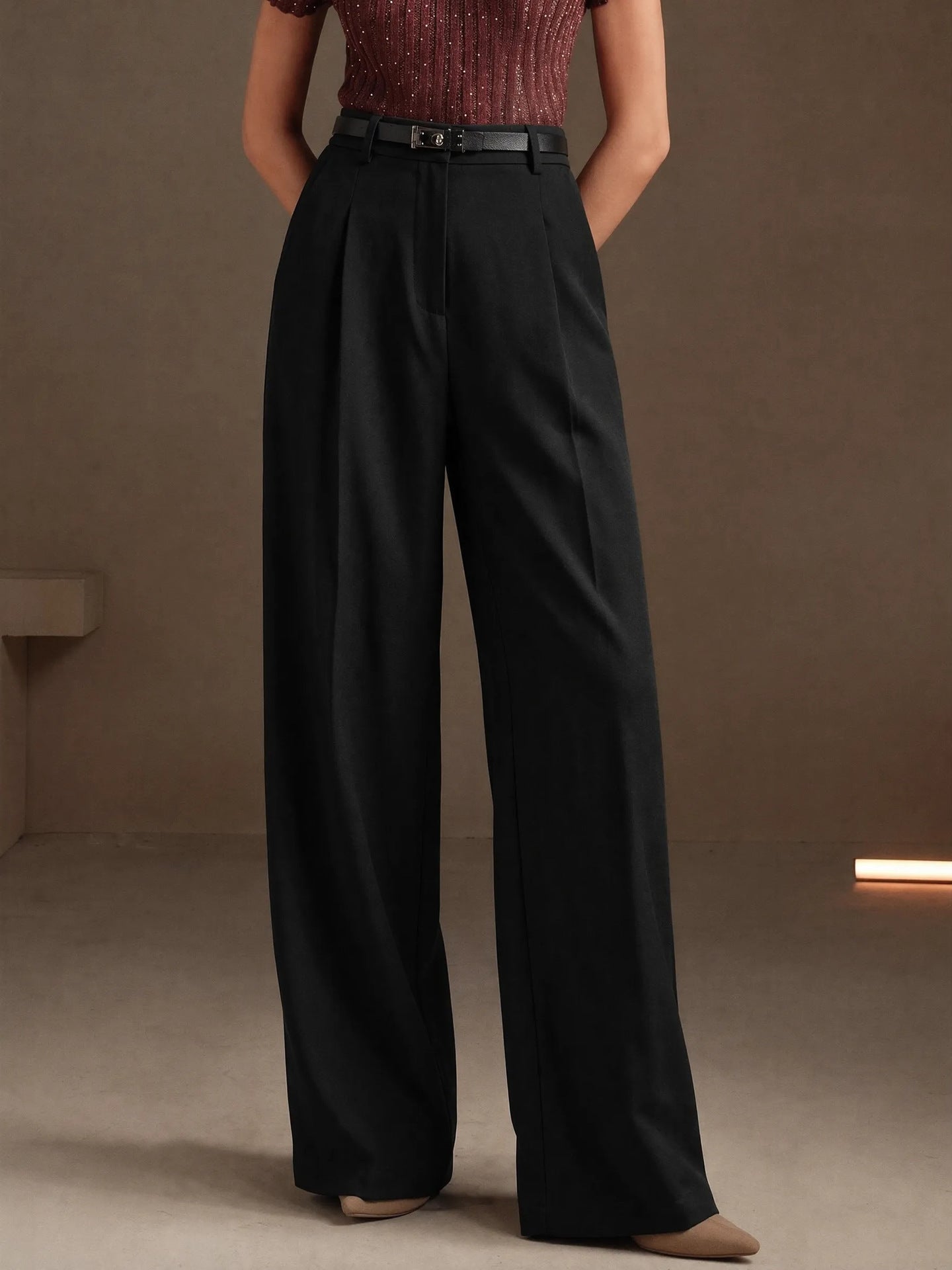 Summer Office Straight Old Money High Waist Drooping Casual Work Pant High Sense Wide Leg Slimming Women Pants（No Belt）