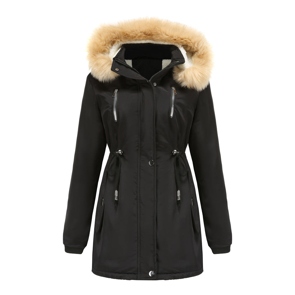 Autumn Winter Women Clothing Thick Lambskin Cotton-Padded Coat Women Loose Women Cotton Clothes Removable Hat Fleece Padded Coat