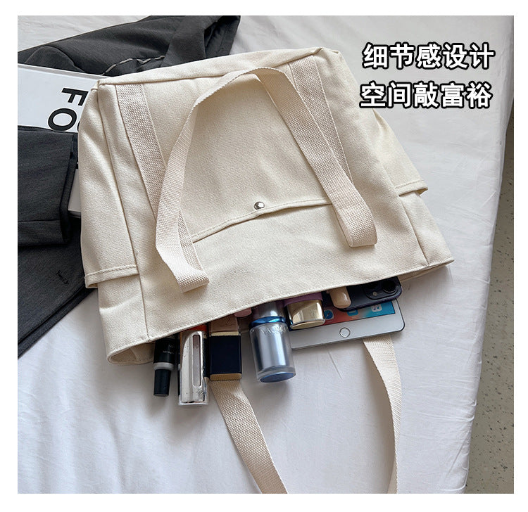 Preppy Style Shoulder Bag Unisex | Large Capacity Handbag & Casual Versatile Solid Canvas Bag (Student Commuting Zipper Square Bag)