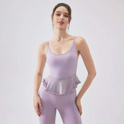 Air Sense Spun Yarn Beauty Back Lace Yoga Vest with Chest Pad Pilates Workout Bra Sports Underwear for Women