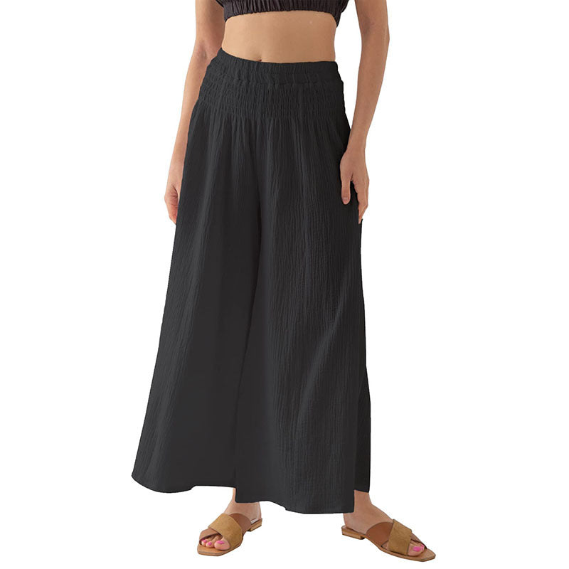Women Summer Wide Leg Pants Loose Elastic High Waist Pure Cotton Double Layer Gauze Breathable Casual Yoga Pants