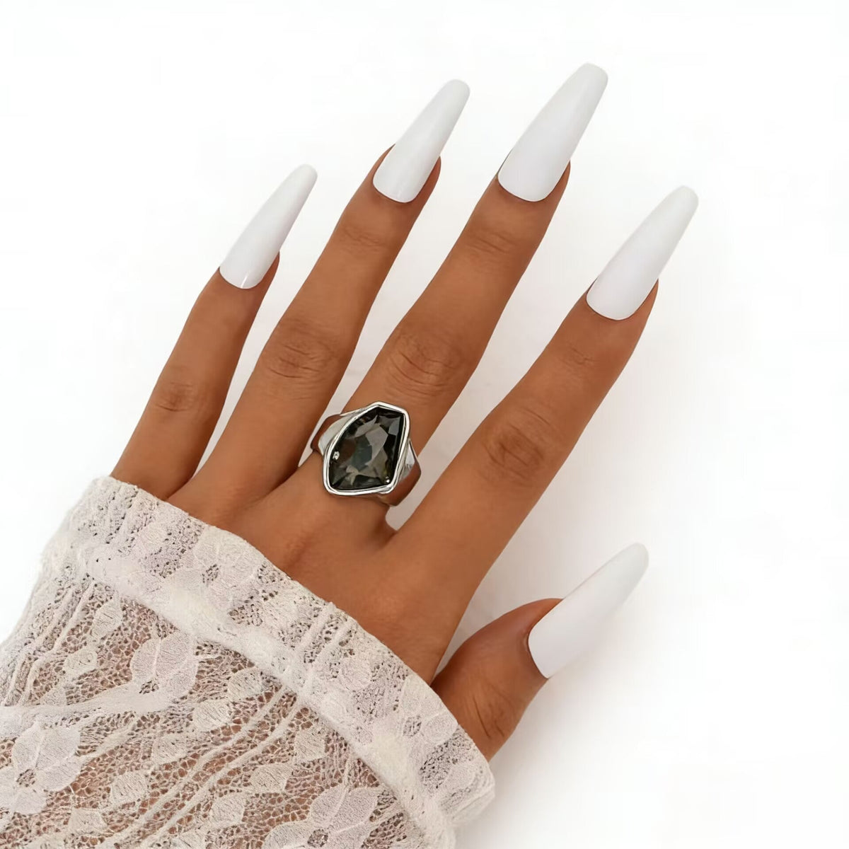 Luxury Acrylic Black Diamond Ring Minimalist Geometric Square Band
