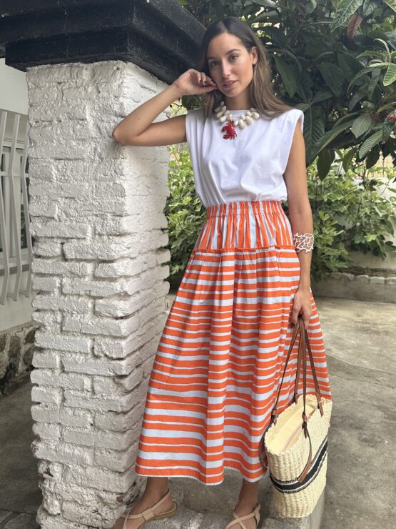 Summer Striped Printed Ruffled Large Swing Vacation Women Skirt