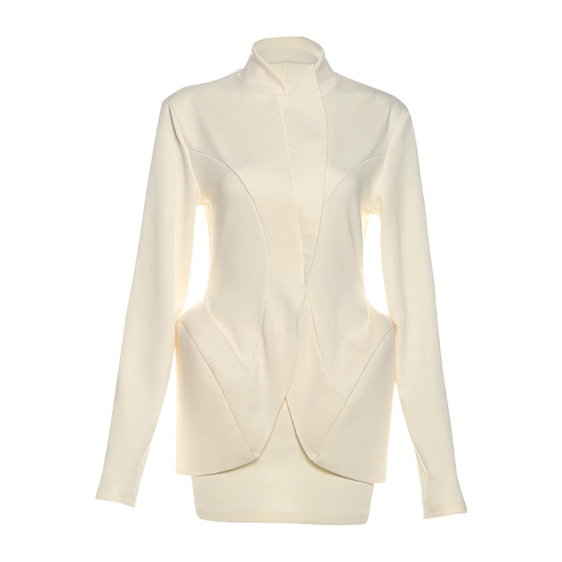 Women Clothing Autumn Winter Graceful Stand Collar Slim Long Sleeve Top Solid Color Sheath Skirt Outfit Women Two Piece Sets