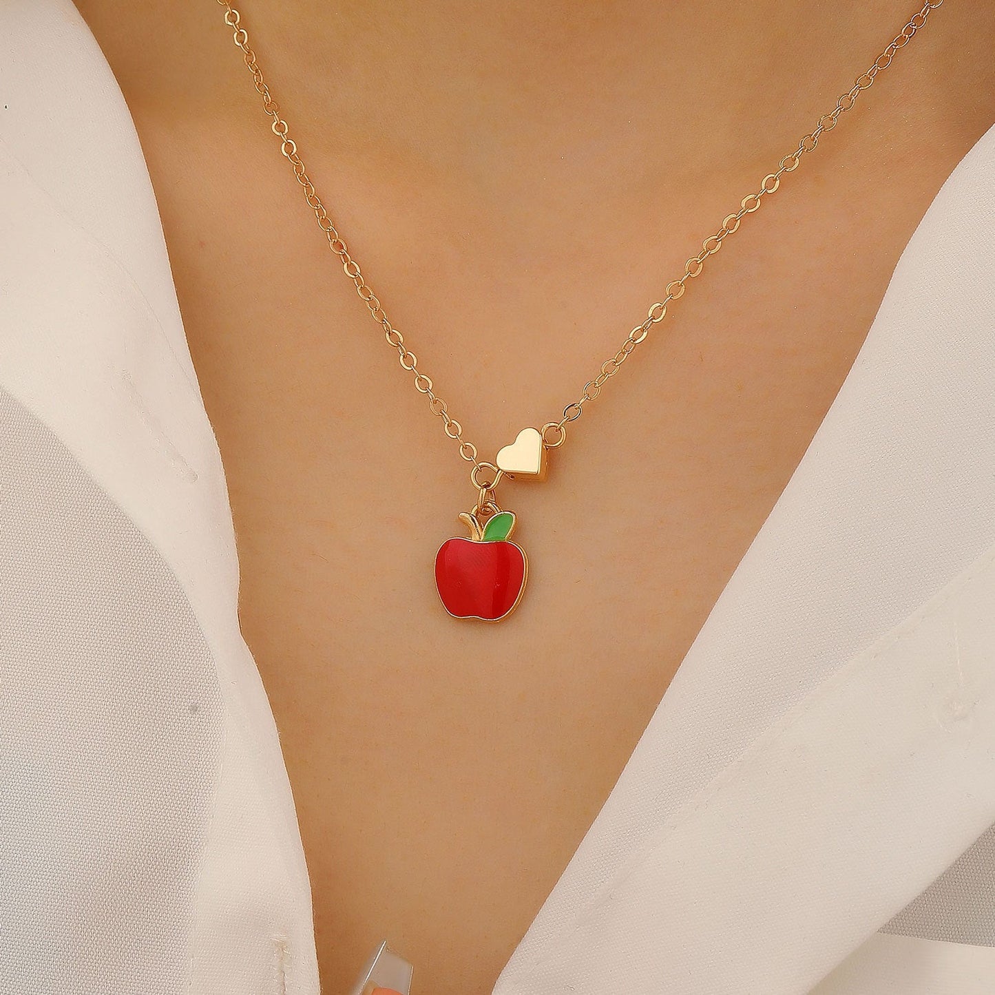 Alloy Cherry Strawberry Apple Pineapple Fruit Bracelet Necklace Jewelry Set
