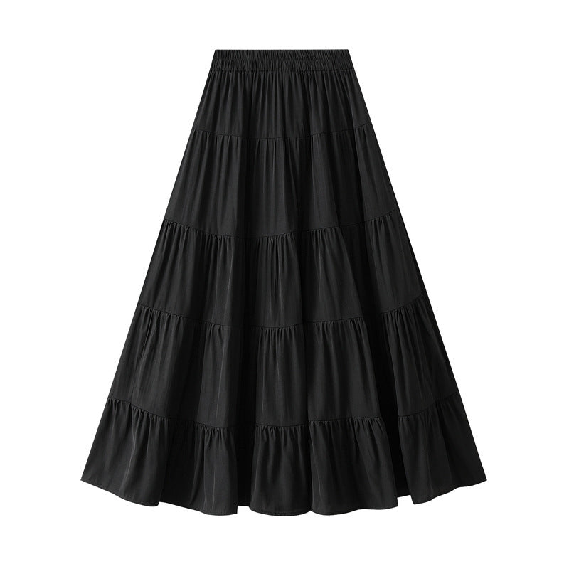 Gentle Sweet Large Swing Tiered Dress Skirt Women Spring Mid Length Dress Maxi Dress