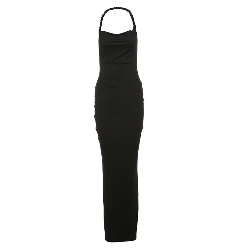 Summer Women Clothing Sexy Halter Backless Slim Fit Ruffle Hip Dress