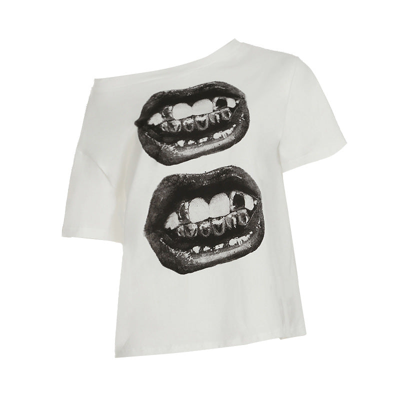 Summer Short Sleeved T shirt Sexy Street Trends Lip Printings Personality Loose Casual Top
