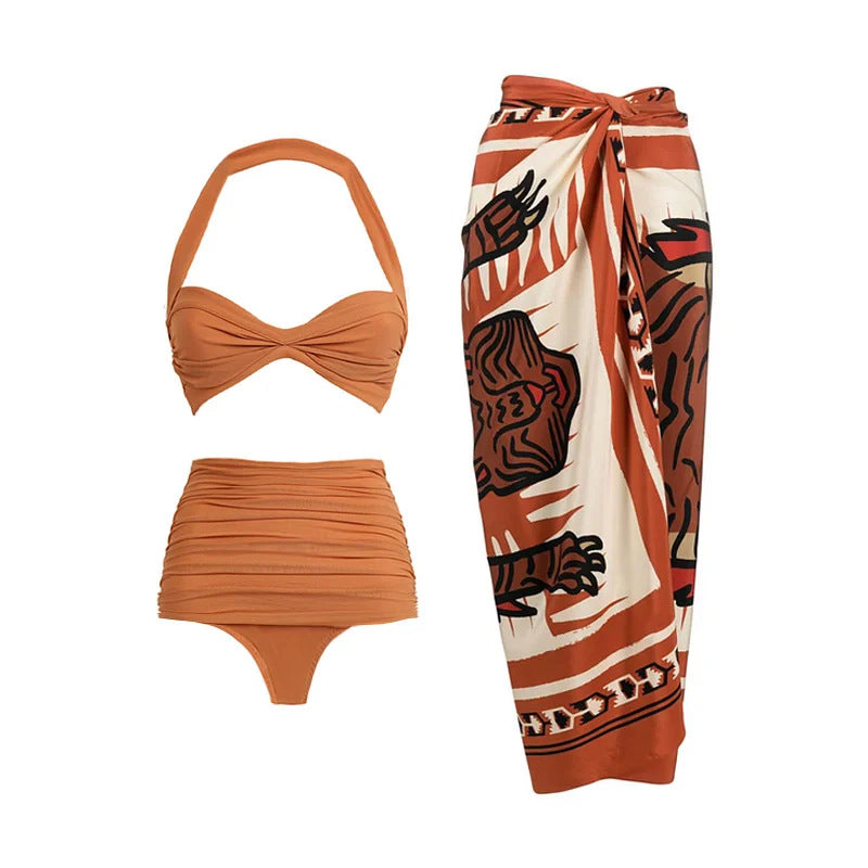 Shoulder High Waist Bikini Vacation Beach Swimsuit Swimsuit Women
