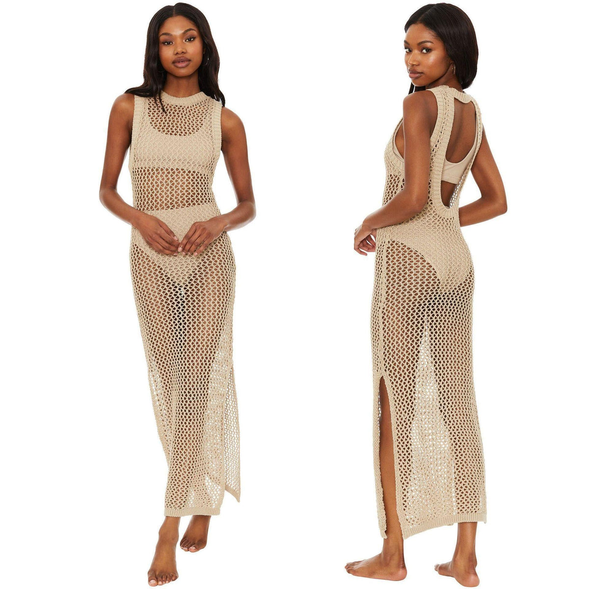 Beach Cover up Hollow Out Cutout Knitted Vest Vacation Skirt Bikini Cover