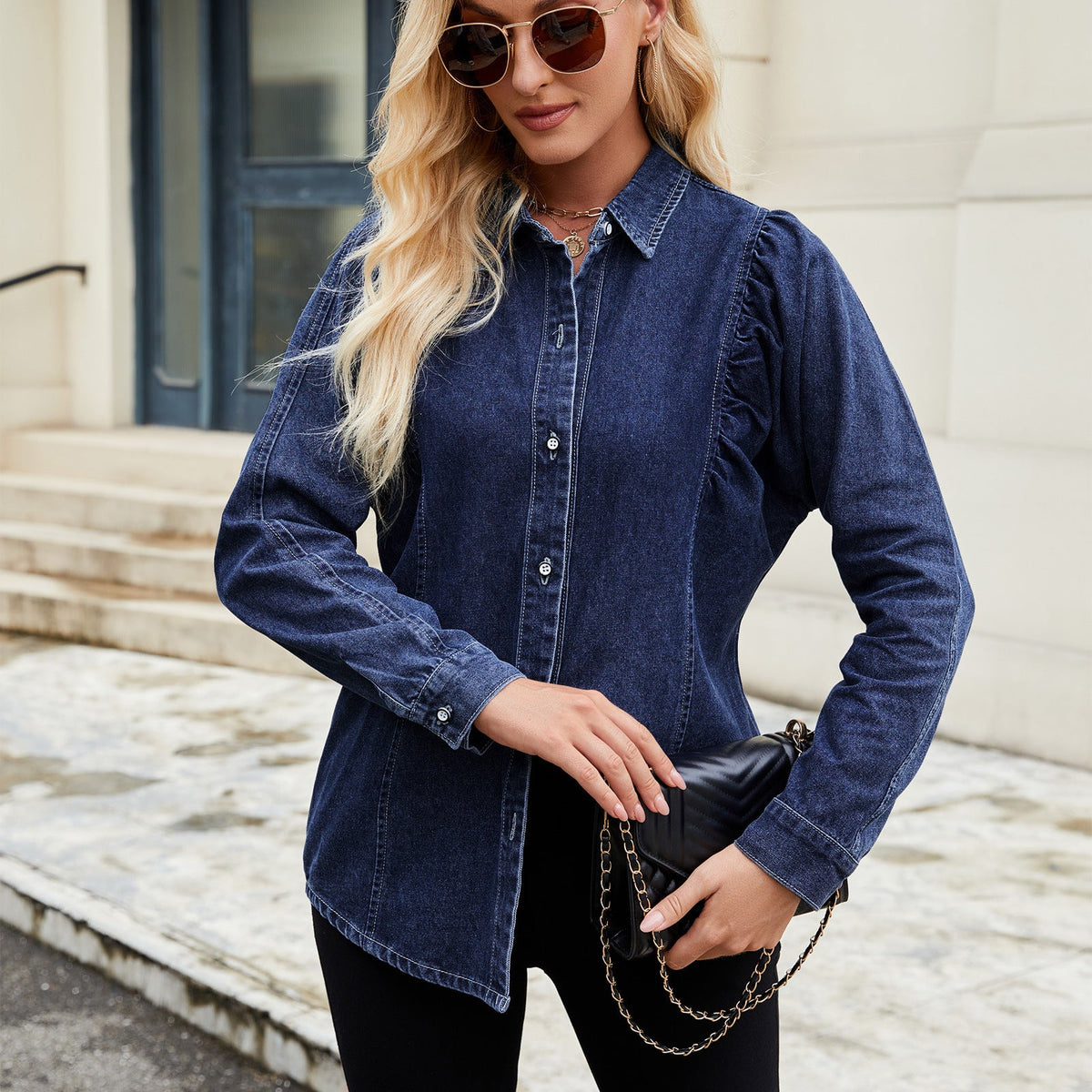 Women Clothing Spring Summer Washing Shrug Denim Long Sleeve Shirt Top