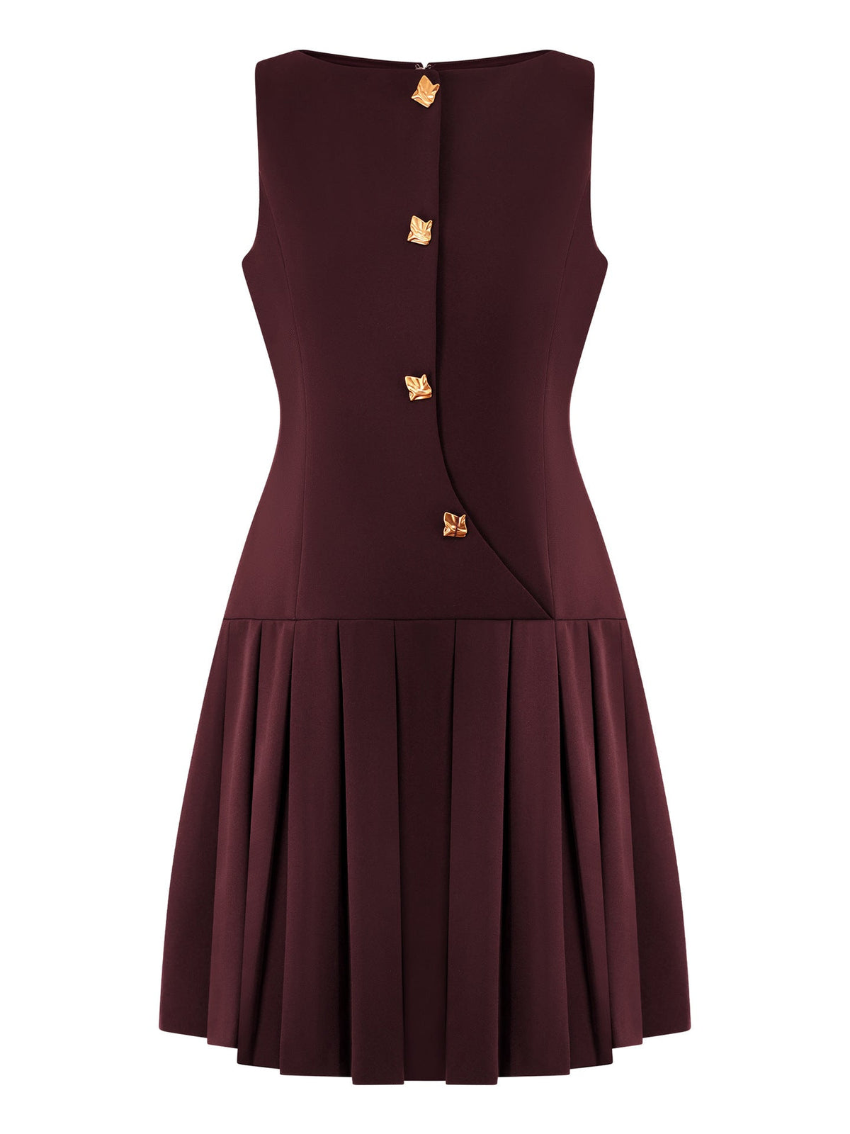 Spring Summer Simple Women Clothing Personalized Wide Hem Pleated Waist Tight Solid Color Sleeveless Short Dress