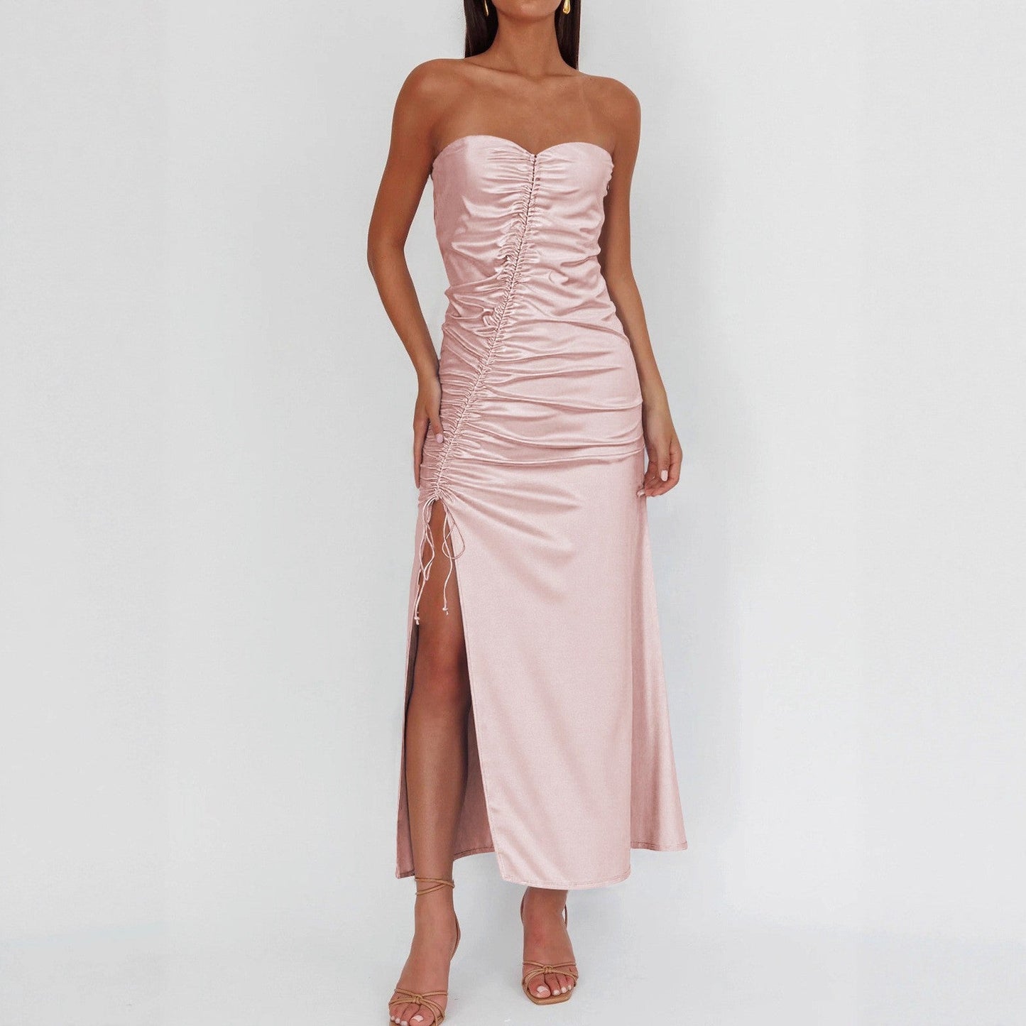 Tube Top Dress Summer Sexy Side Slit Irregular Asymmetric Hip Wrapped Dress