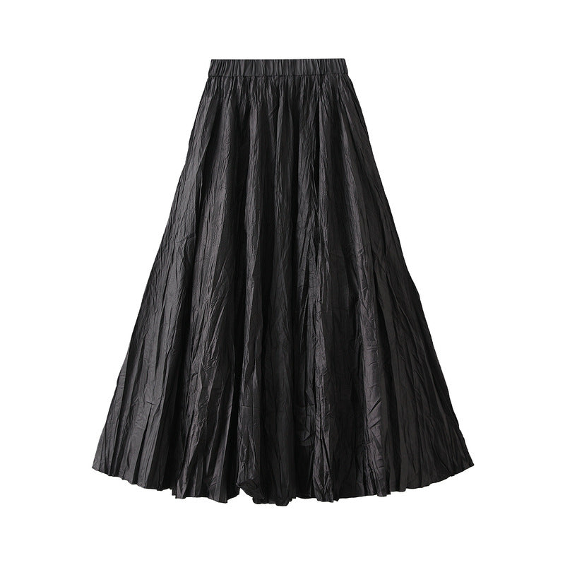 Light Luxury Design Messy Wrinkle Craft Big Hem Skirt Women Spring Autumn Winter Umbrella Skirt A line Dress High Grade Skirt