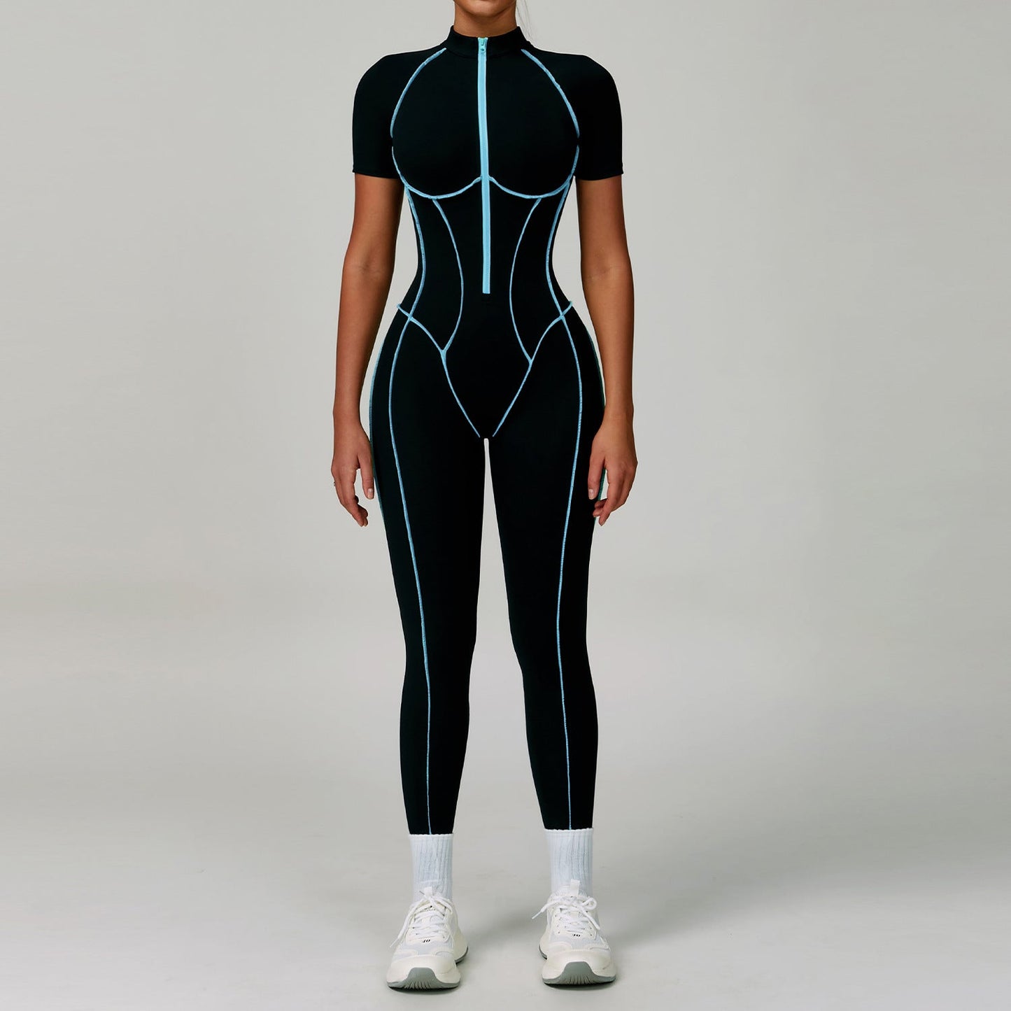 Contrast Color Yoga Workout Clothes Hollow Out Cutout out Beauty Back Tight Jumpsuit Running Exercise Yoga Clothes Women