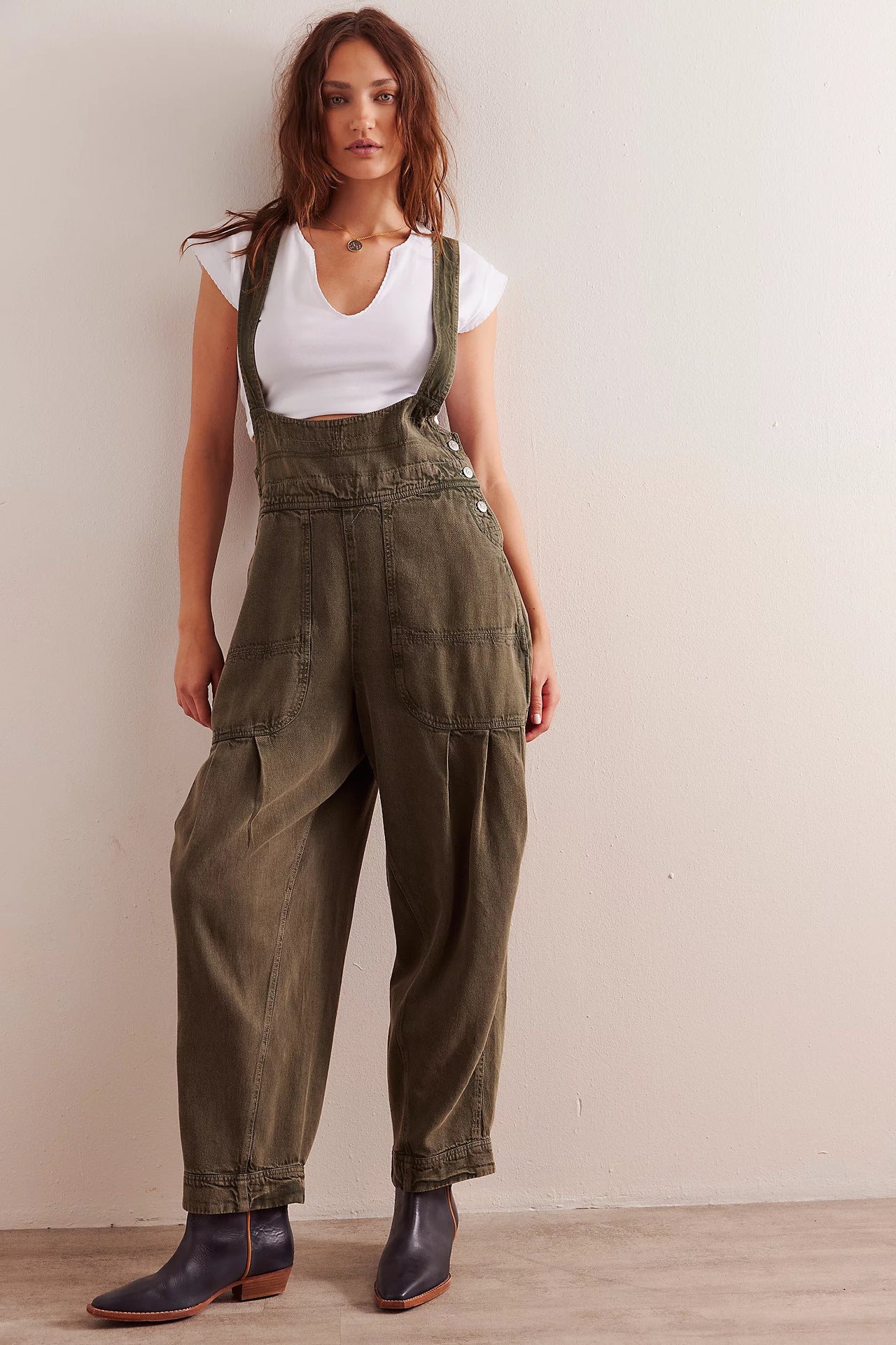Women Loose Casual Side Pocket Sleeveless Denim Suspender Pants