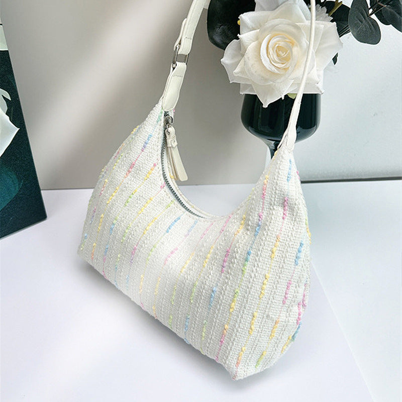 Chic Knitted Underarm Bag - Stylish Women's Summer Canvas Shoulder Bag & Small Girls Handbag Hobo
