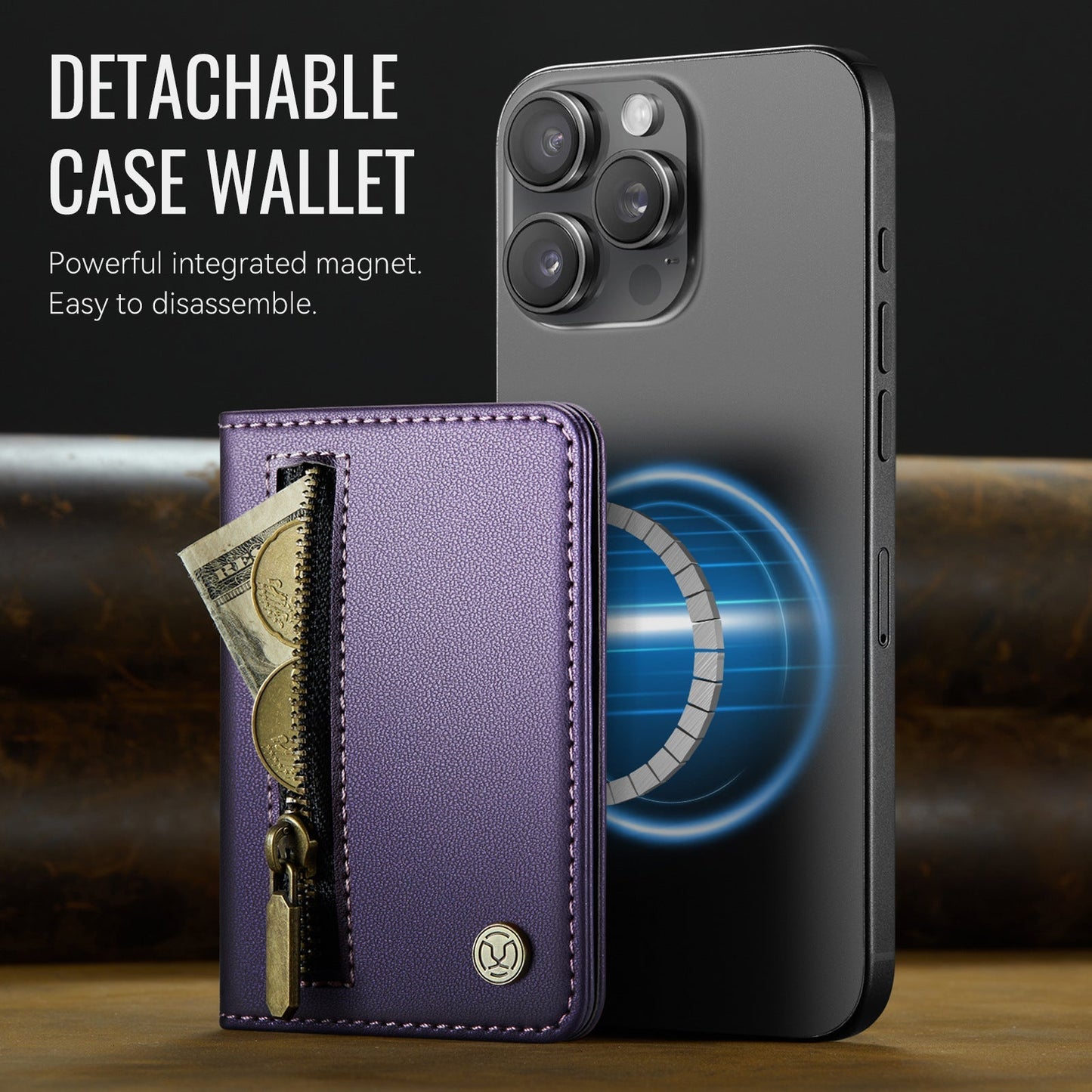 Magsafe ring magnetic card case  for iPhone17 card anti-theft brush 16/15/14/13 zipper change bag Wallet Magnetic Card Holder RFID Blocking, PU Leather Minimalist Phone Wallet Compatible with MagSafe Phones