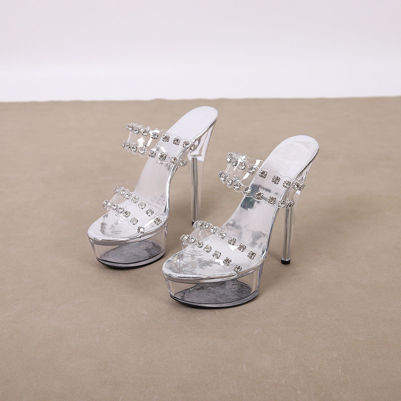 Women High Heel Platform Shoes Bar Model Runway Women Transparent Crystal High-Heeled Sandals Party Sandals
