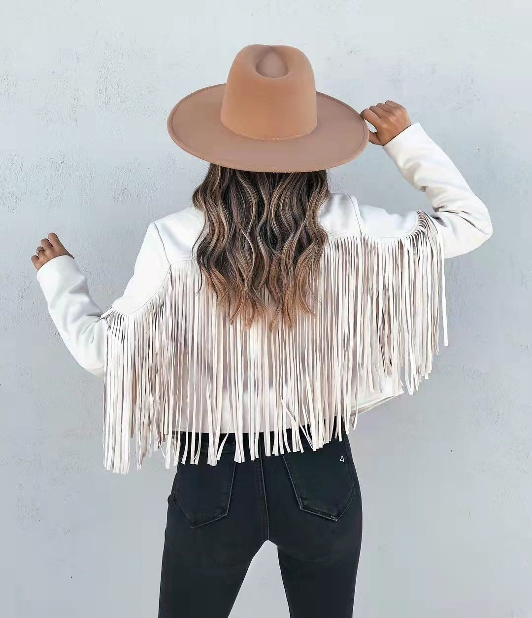 Women Clothing Autumn Slim Top Long Sleeve Printed Tassel Coat Women