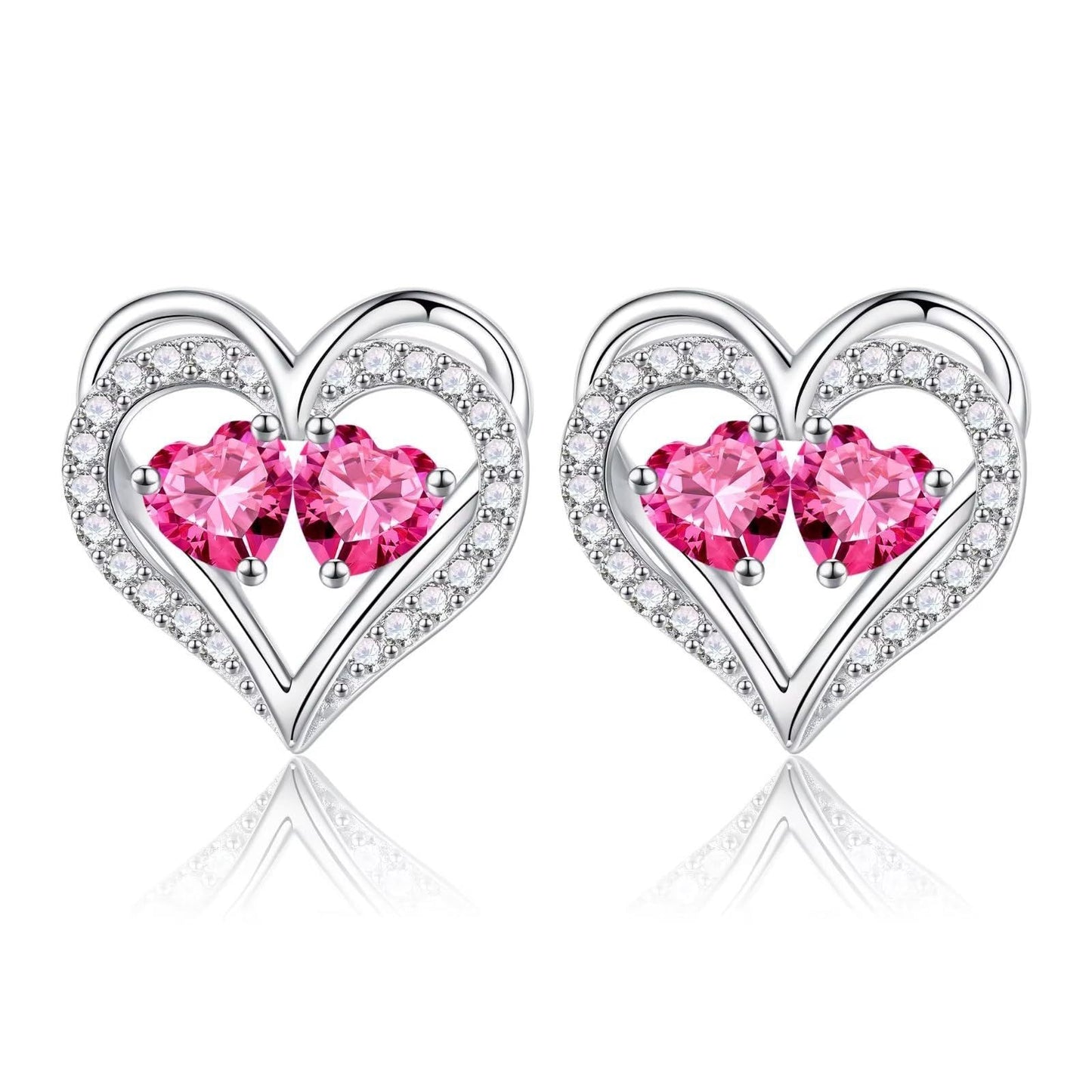 Sterling Silver Birthstone Heart Earrings
