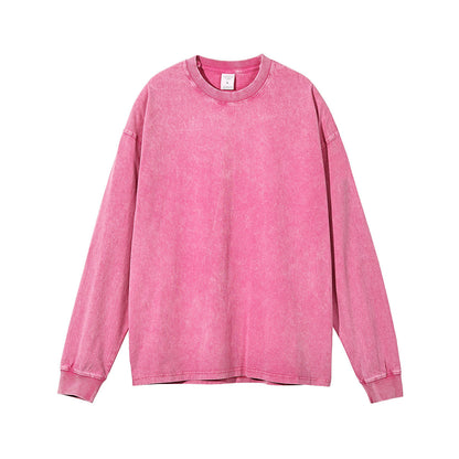 Wax Dye Long Sleeved T Autumn Winter Solid Color Washed Sweatshirt