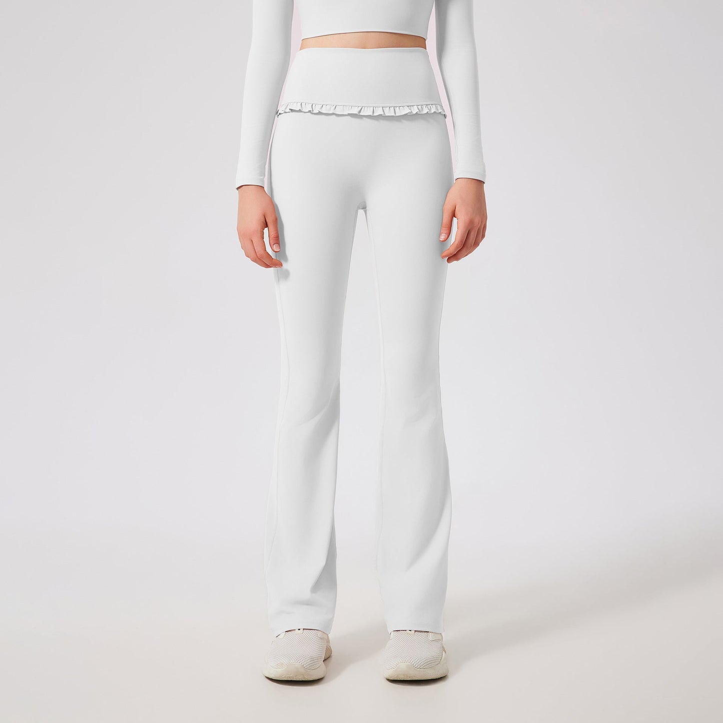 Ruffled Skinny Yoga Pants Women High Waist Slimming Sports Bell Bottom Pants Slim Fit Breathable Casual Fitness Trousers