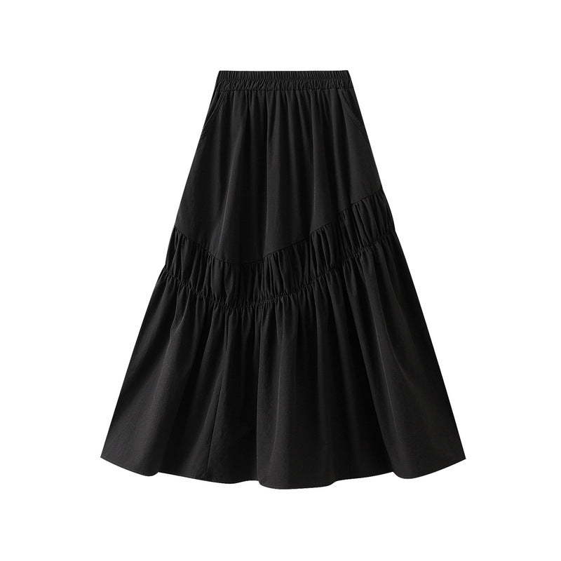 Irregular Asymmetric Pleated Skirt Women Summer A Line Skirt Umbrella Skirt Mid Length High Waist Skirt Long Skirt