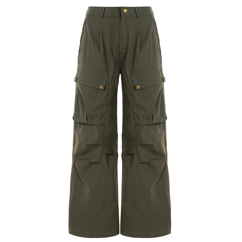 Summer Outdoor Work Clothes Sports Casual Pants Sexy Pocket Stitching Design Loose Wide Leg Low Waist Trousers Women