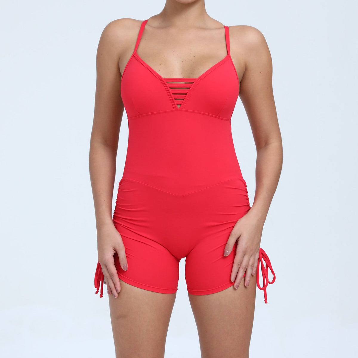 Summer Hollow Out Cutout Out Beauty Back Side Drawstring Yoga Jumpsuit Women Dance Fitness Tight Sports Jumpsuit