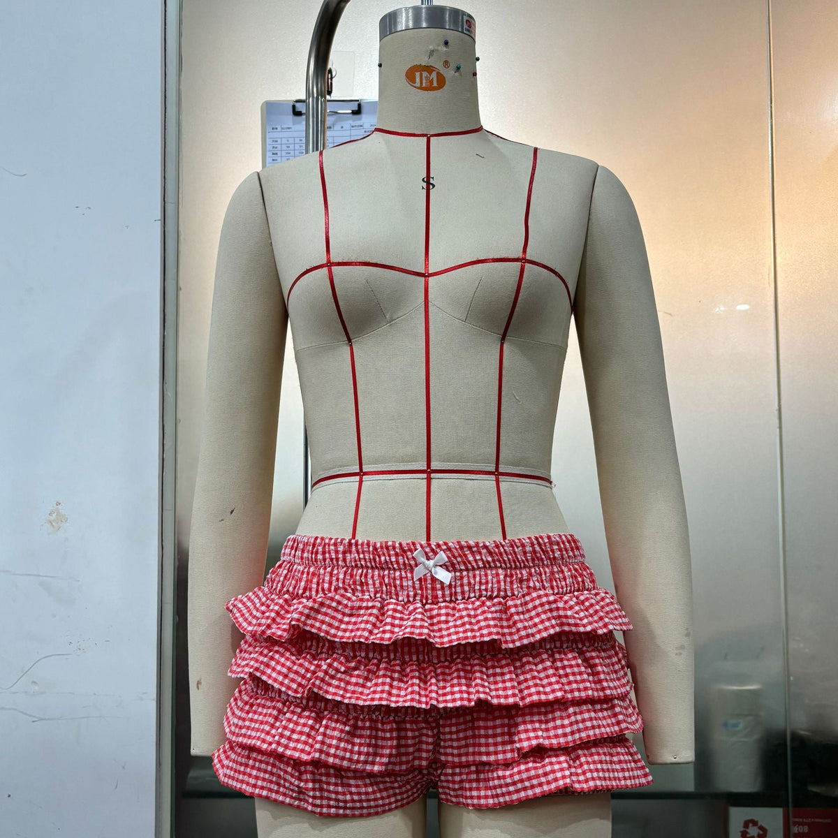 Sweet Pantskirt Sweet Cool Low Waist Multi Layer Wave Lace Plaid Cake Shorts
