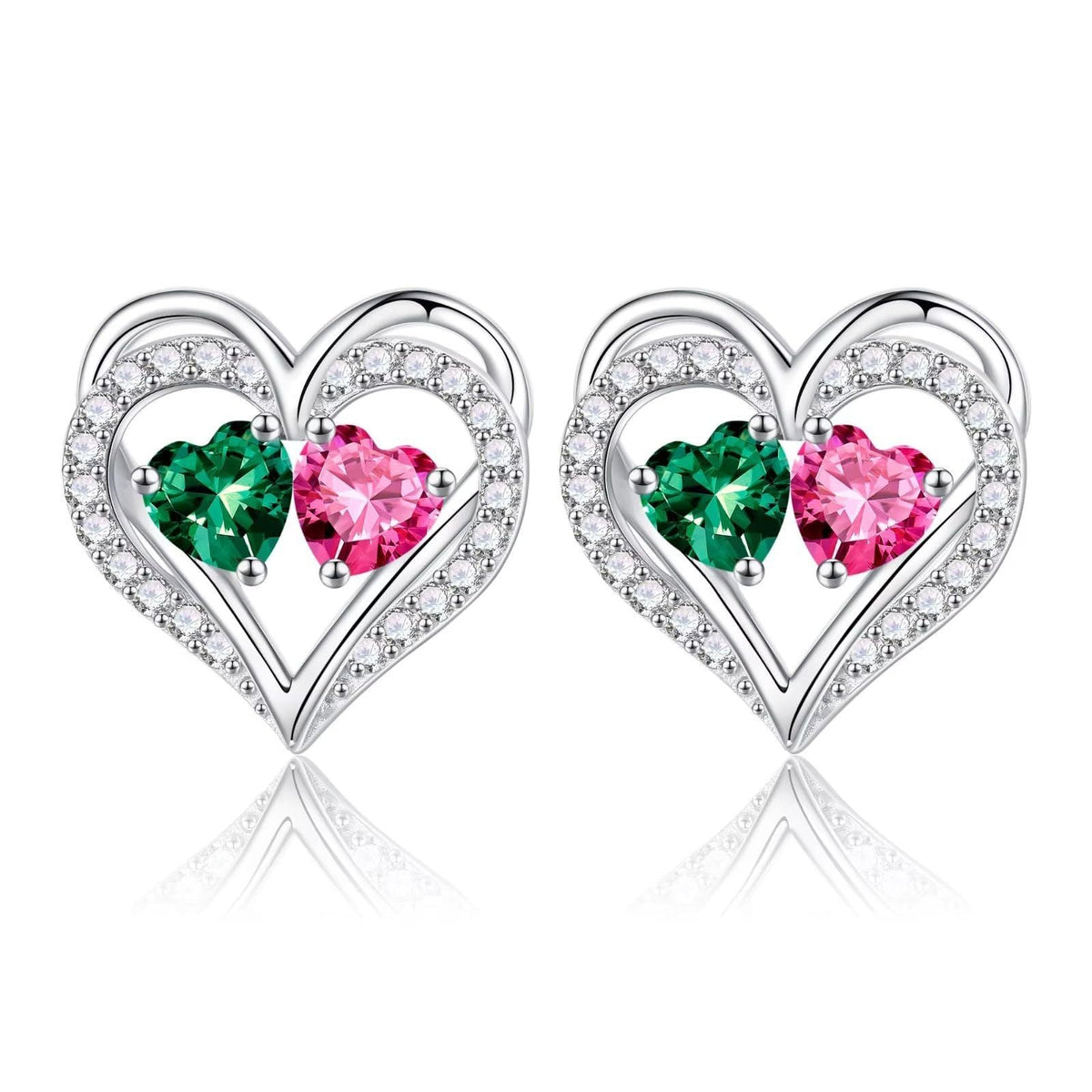 Sterling Silver Birthstone Heart Earrings