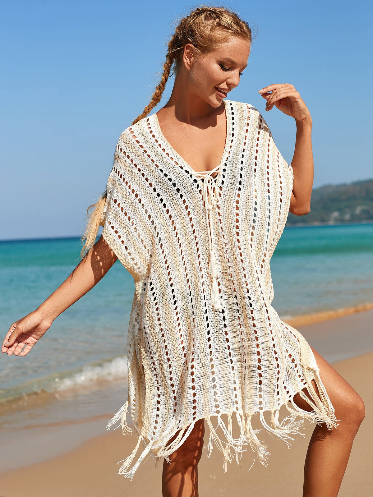 Knitted Hollow-out Headwear Blouse Holiday Casual Beach Bikini Cover 3 Colors