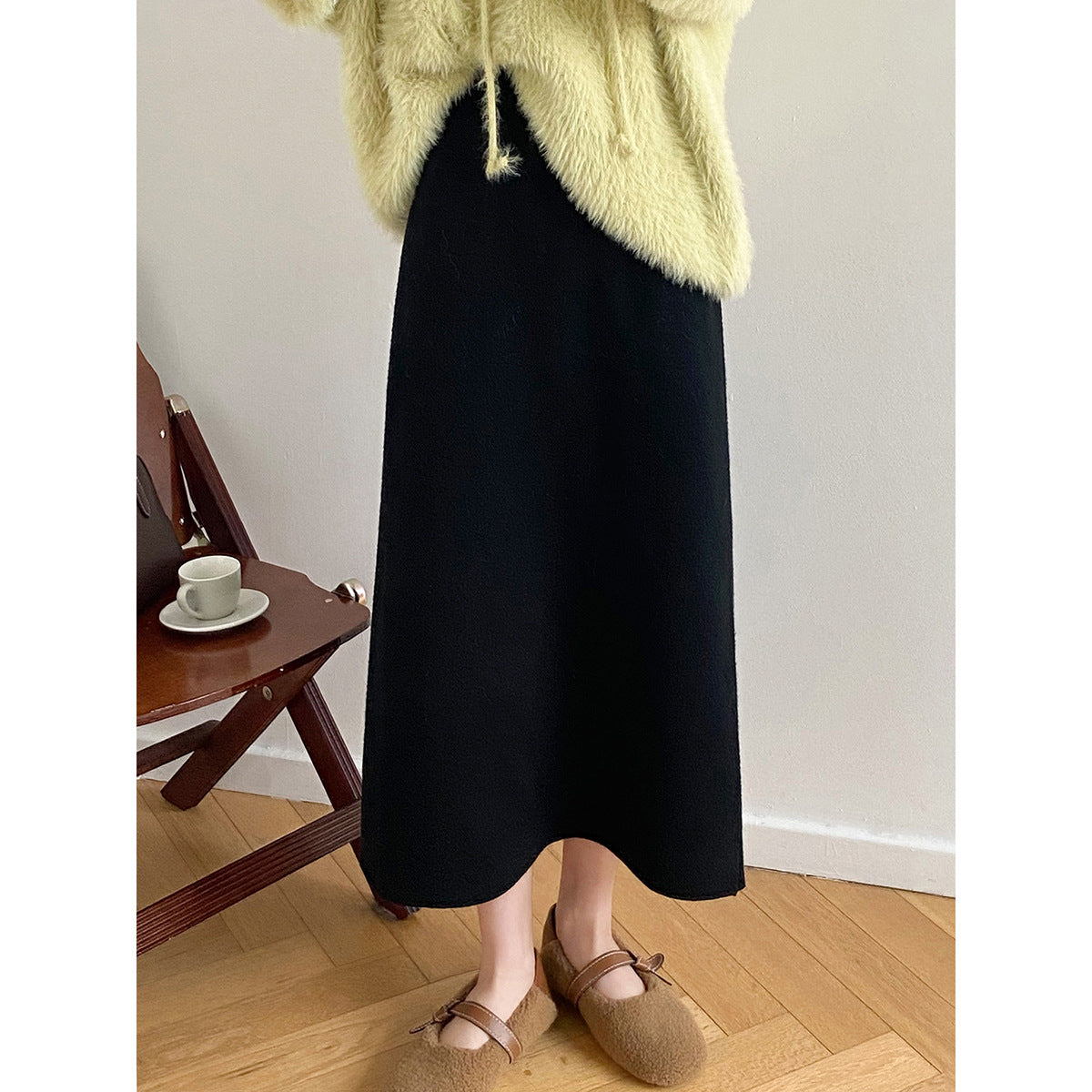 Knitted Skirt for Women Autumn Winter Niche A line High Waist Mid Length Knitted Skirt