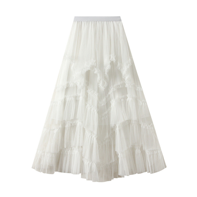 Skirt Summer Irregular Asymmetric Tulle Skirt Slimming High Waist Bubble Tiered Dress