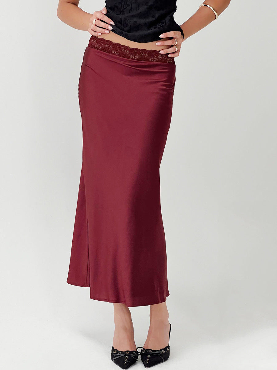 Women Clothing Lace Waist Satin Skirt Fashionable Sexy Elastic Sheath for Women
