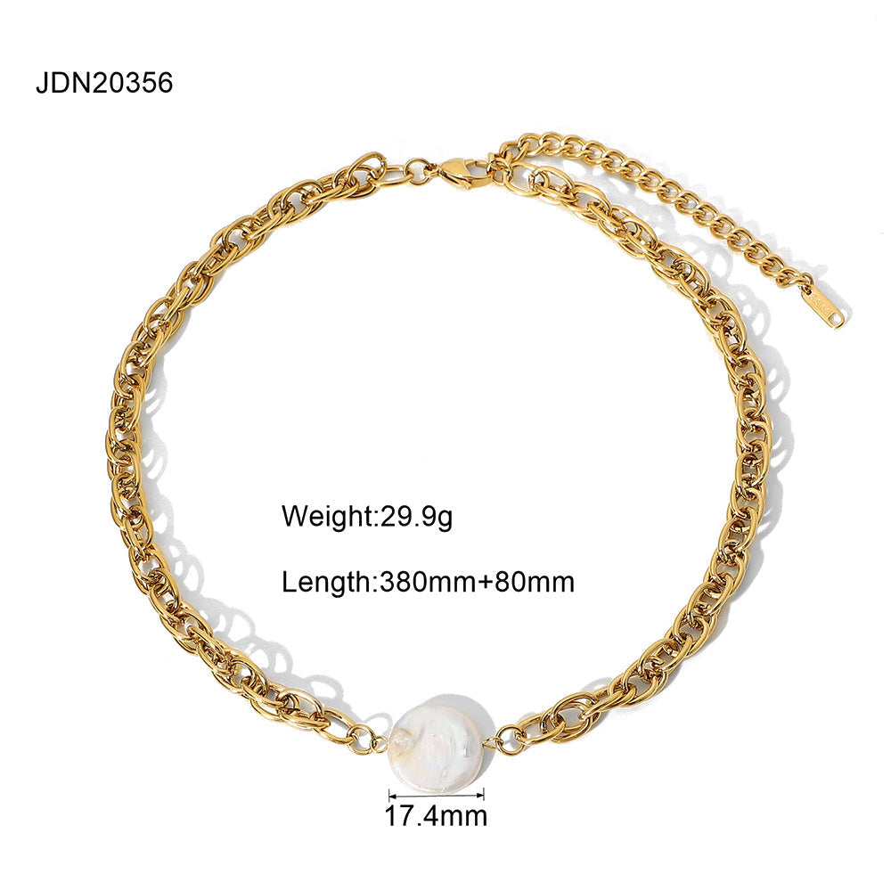 Stainless Steel Pearl Necklace High Grade Clavicle Chain Zircon Natural Stone Titanium Steel Sold Jewelry