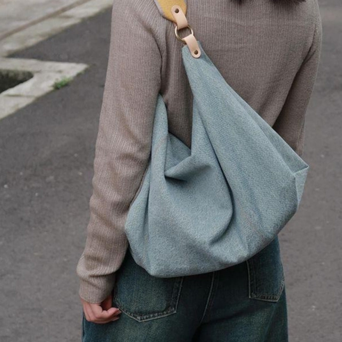 Slouchy purse, summer high capacity commuter shoulder bag, hobo bag denim, tote bag women