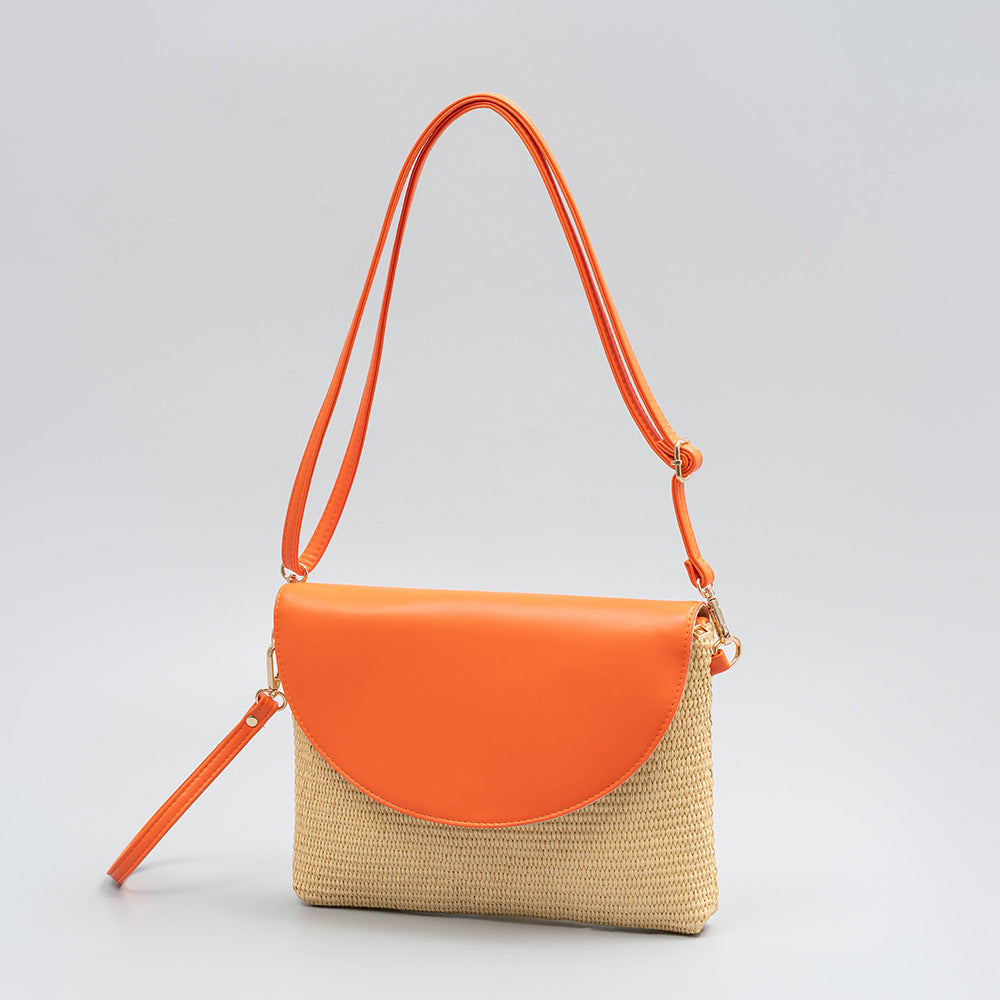 Holiday straw bag, small solid color shoulder bag, small crossbody beach bag, seaside beach bag evening clutch woven bag