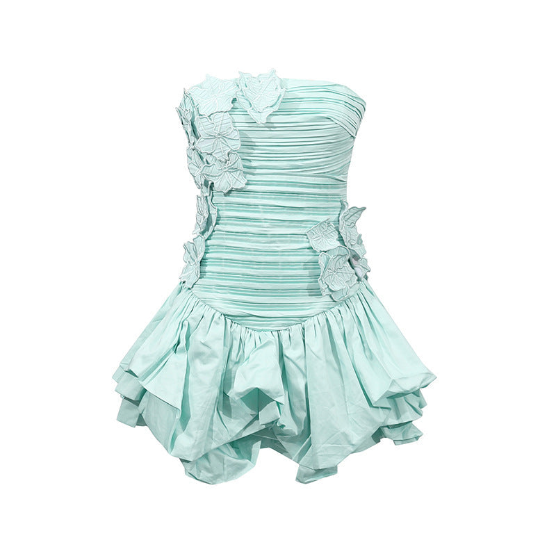 Floral Dress Women Summer Tube Top Three Dimensional Floral Puffy Dress