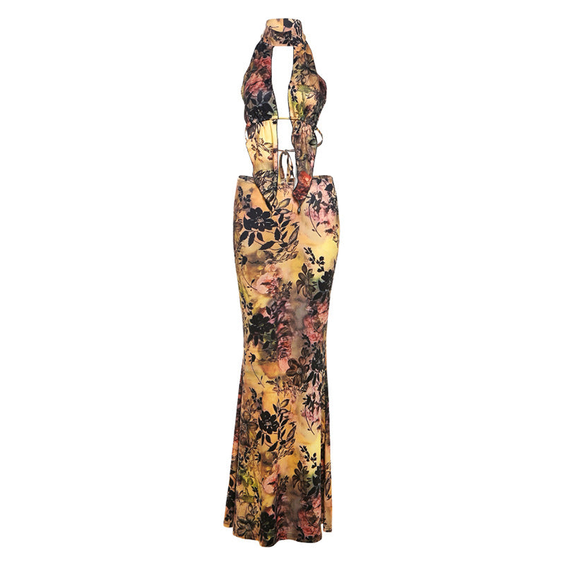 Spring Women Sexy Backless Halter Top Slim Sheath Skirt Two Piece Sets