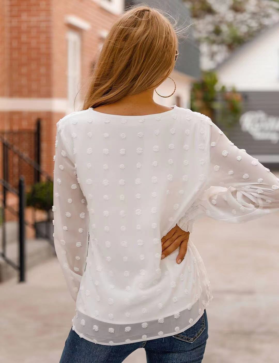 Arrival round Neck Jacquard Chiffon Shirt Loose Women Commuting Wear Autumn Long Sleeved Top