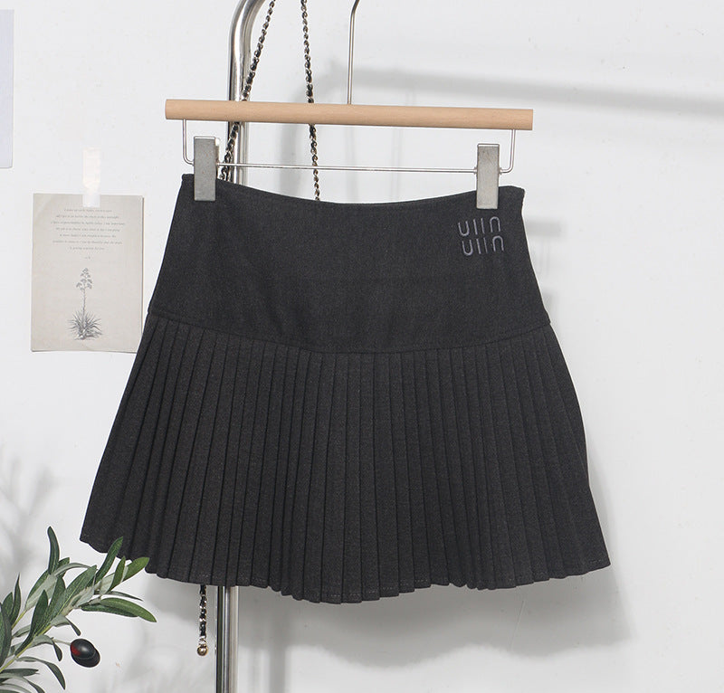 Preppy Pleated Skirt Women Autumn Winter Tennis Sports Organ Embroidery Short Skirt