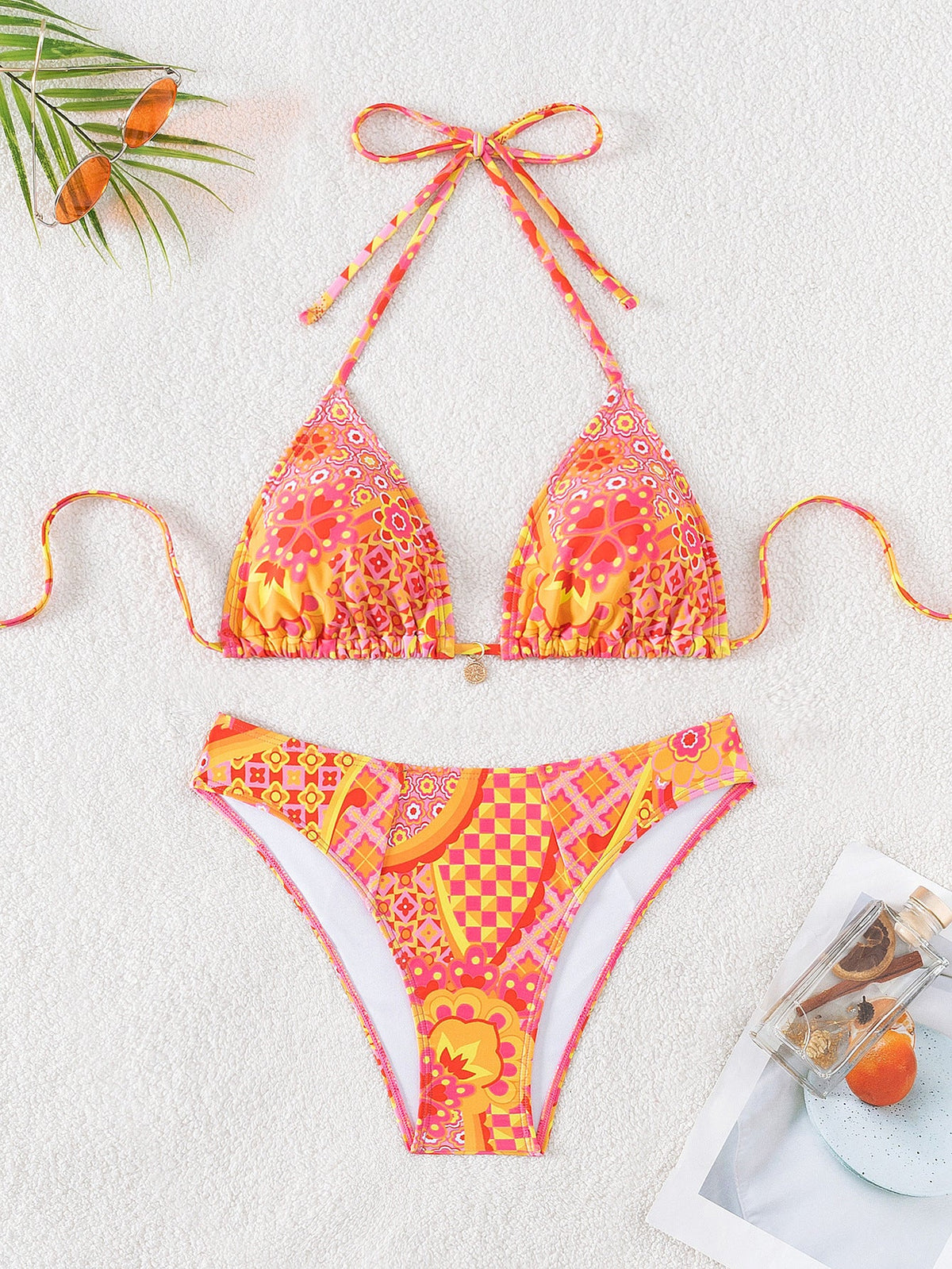 Bikini Printed Embellished Lace up Sexy Bikini Swimsuit Swimwear Women